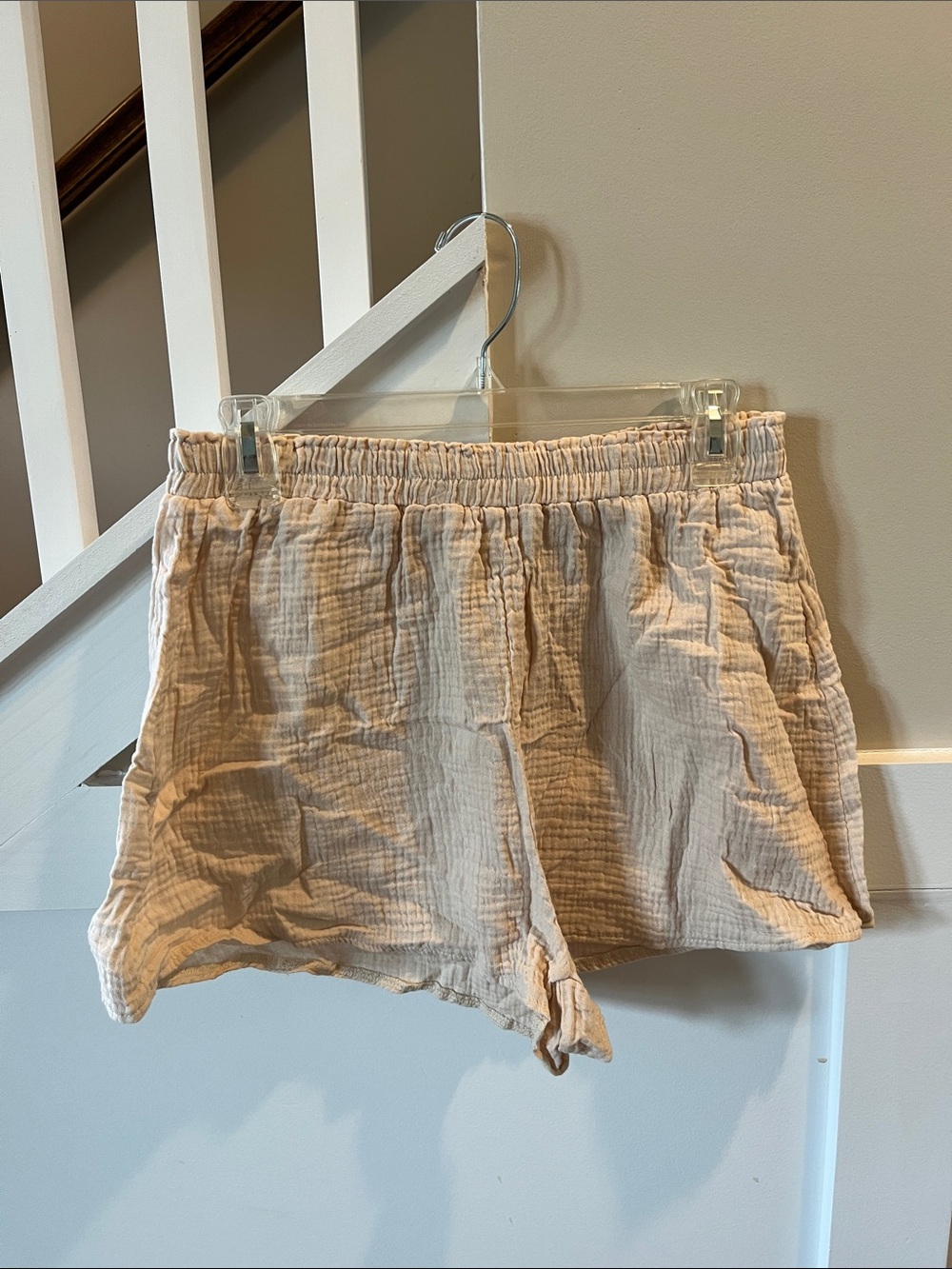 Light Beige Women’s Elastic Waist Casual Shorts